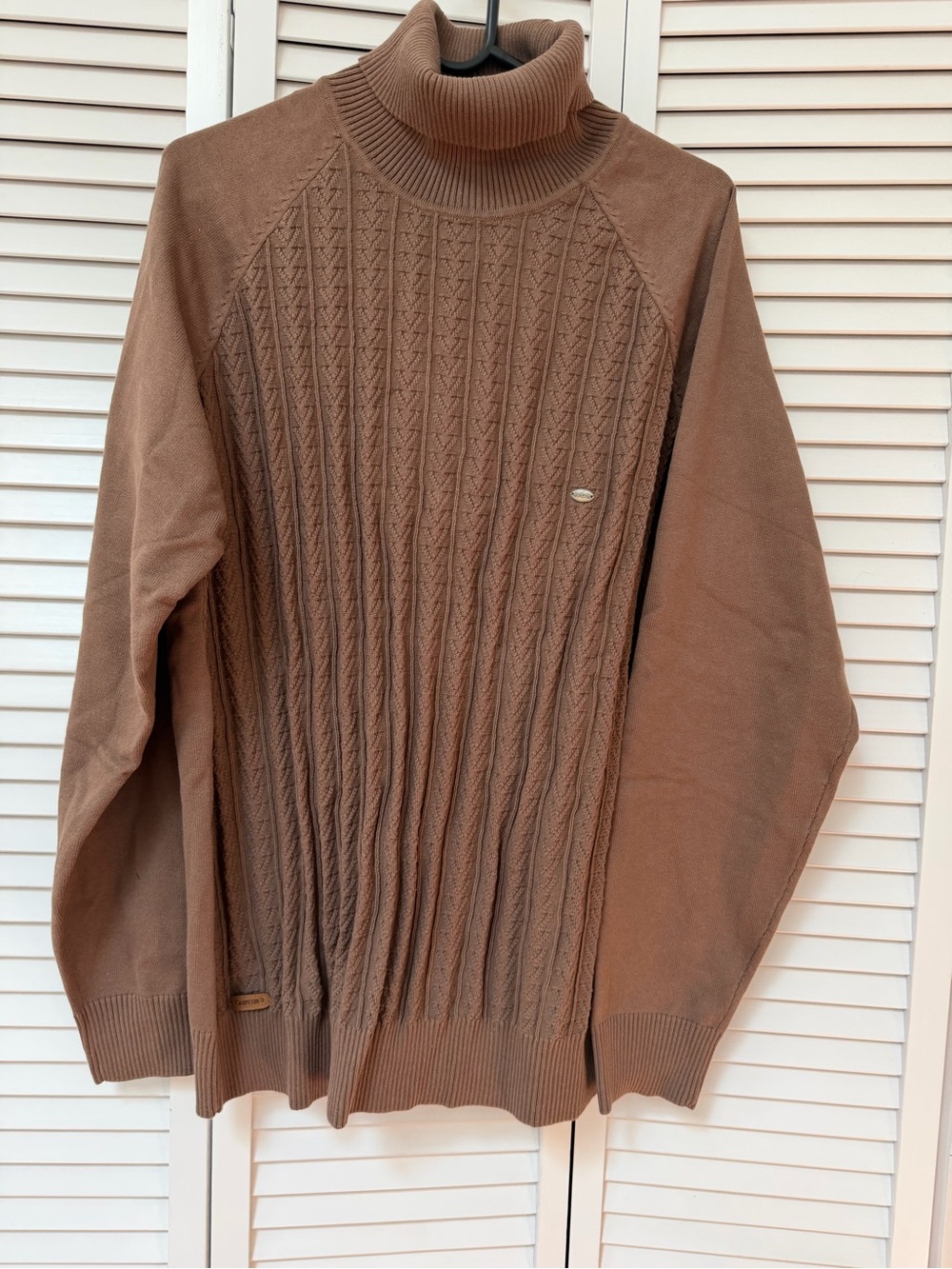 Men's Brown Turtleneck Cable-Knit Sweater